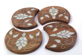 Set Of 4 Coasters Solid Walnut Wood with Inlay Seashell Mother of Pearl