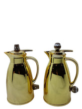 Set 2 Thermos Stainless Steel Gold (1 Liter) with Handle Solid Walnut Wood and Inlay Seashell Mother of Pearl