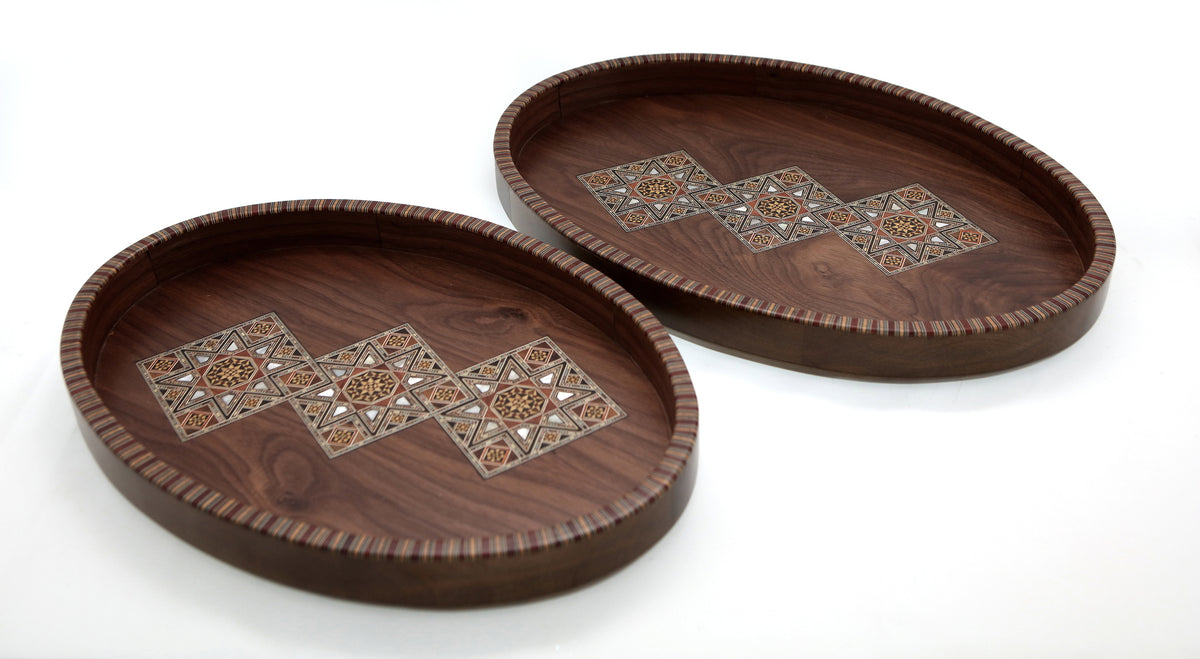 Tray Oval Natural Perforated Wood Marquetry (Mosaic)
