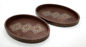 Tray Oval Natural Perforated Wood Marquetry (Mosaic)