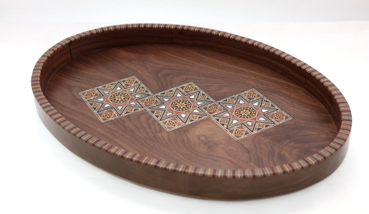 Tray Oval Natural Perforated Wood Marquetry (Mosaic)
