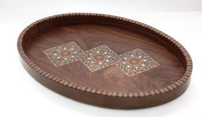 Tray Oval Natural Perforated Wood Marquetry (Mosaic)