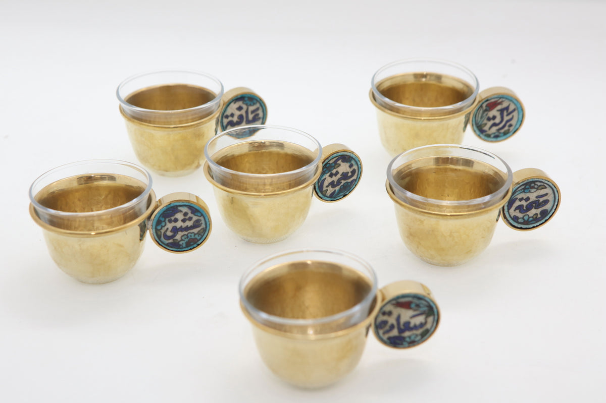 Arabic Coffee Cup with Handmade Handle Qishani (6pcs)
