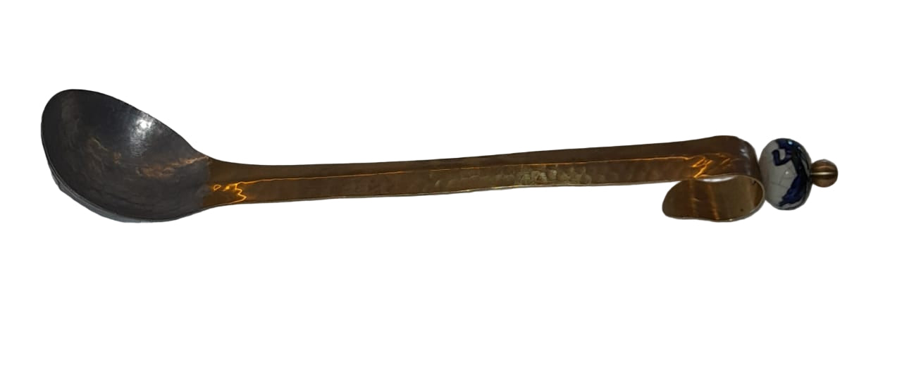 Serving Spoon Hand Hammered Brass with Handmade Qishani