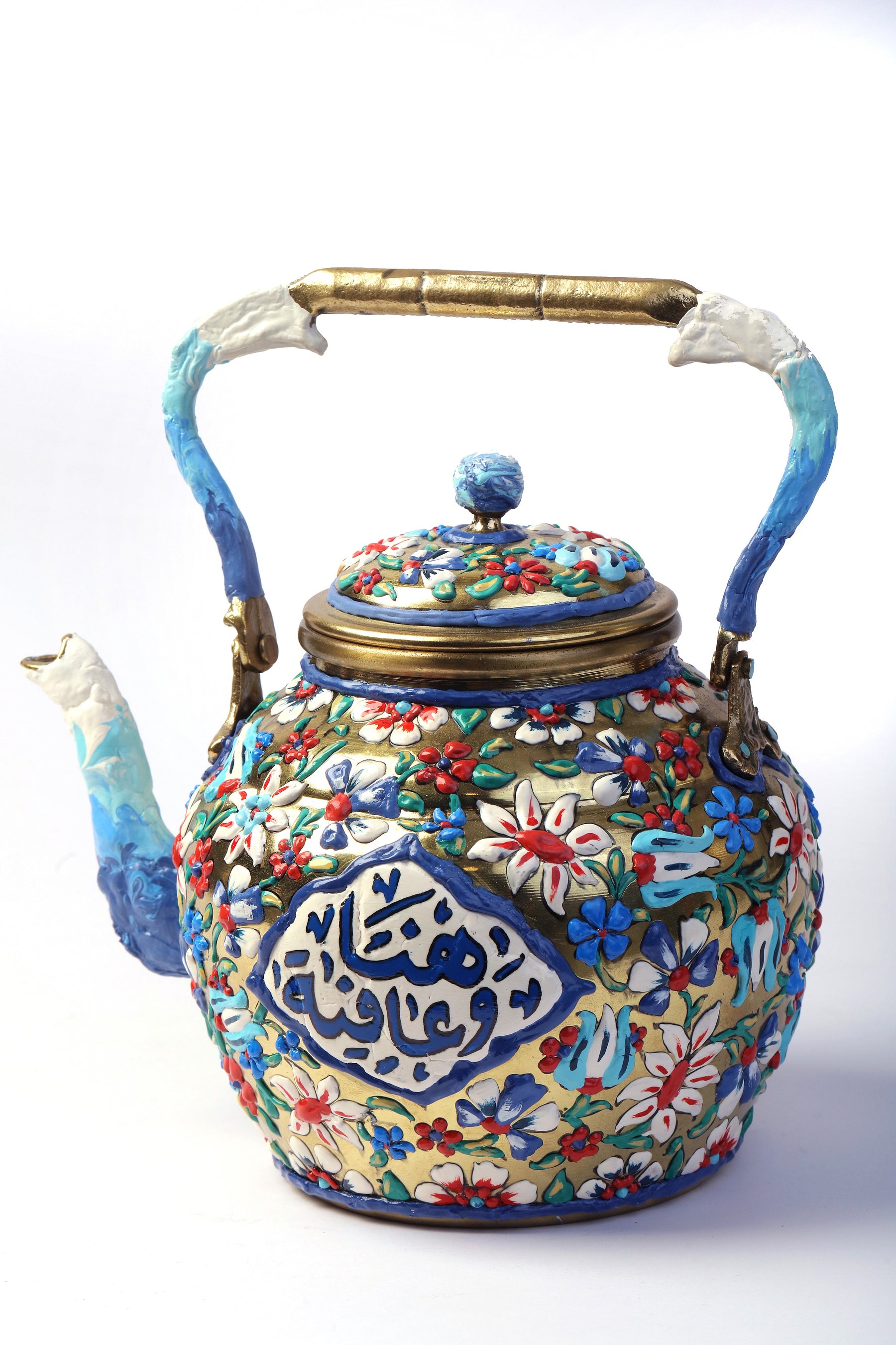 Tea Pot Brass with Handmade Enamels