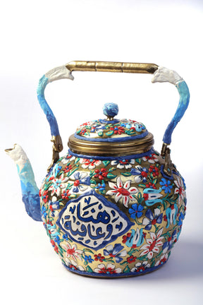 Tea Pot Brass with Handmade Enamels