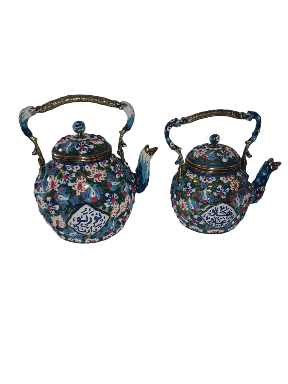 Tea Pot Brass with Handmade Enamels