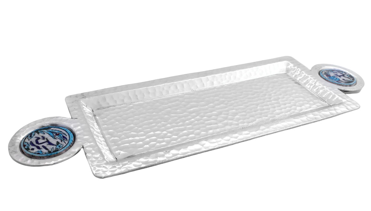 Tray Rectangle Hand Hammered Metal with Circle Qishani