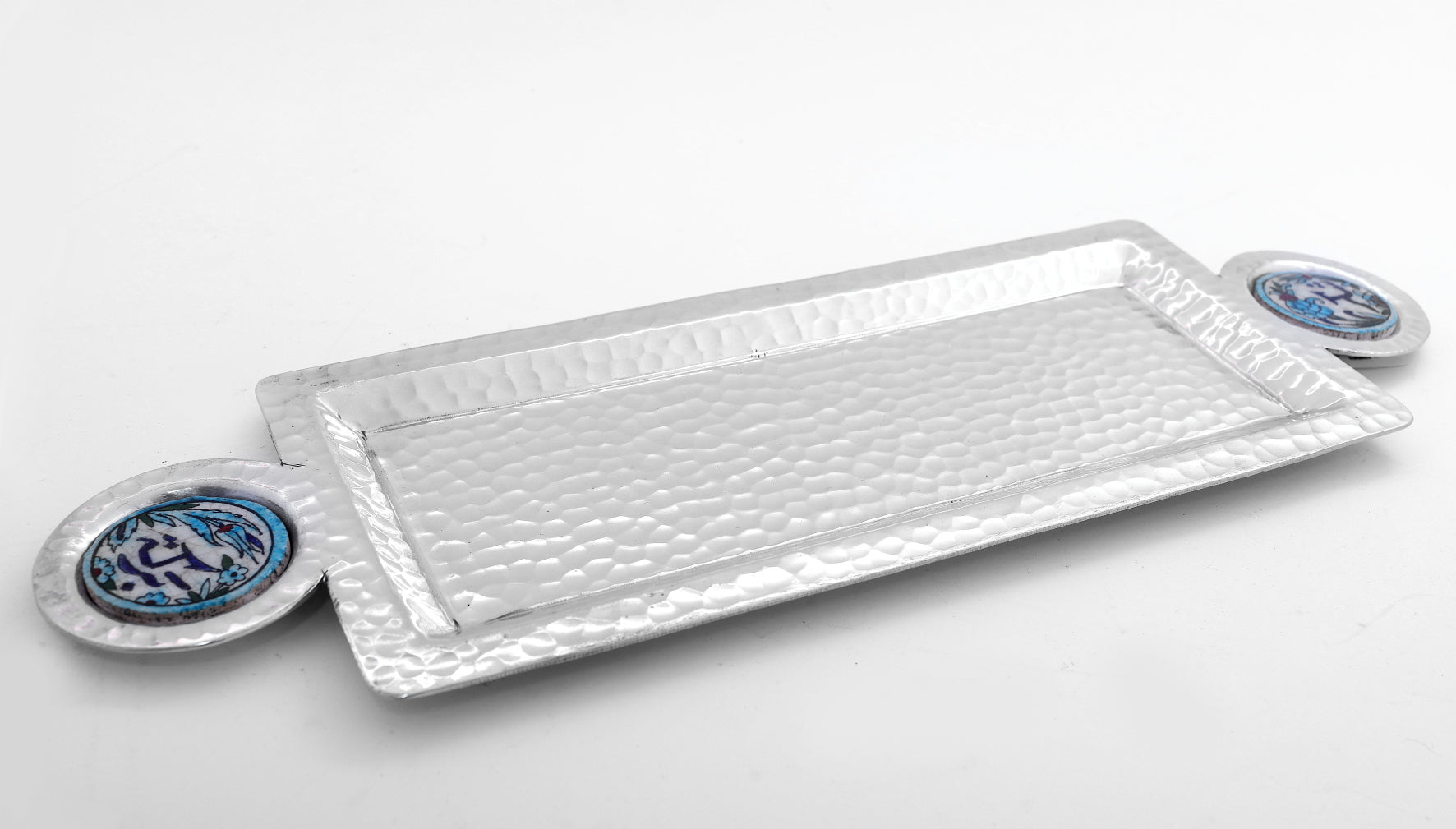 Tray Rectangle Hand Hammered Metal with Circle Qishani