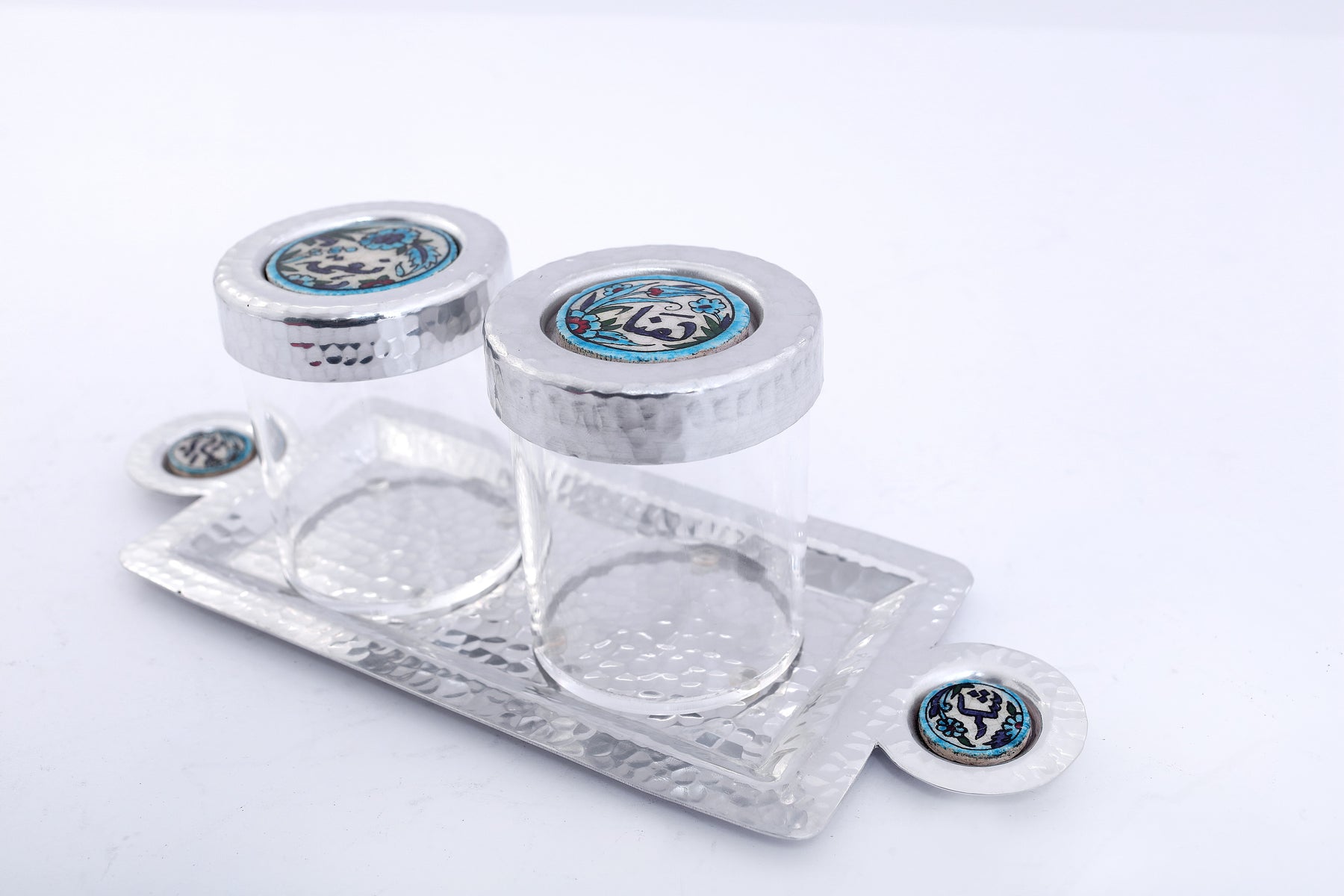 Tray Hand Hammered Aluminum with Plexi Boxes and Qishani