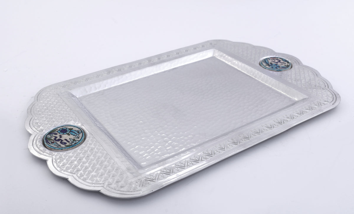 Tray Rectangle Crown Hand Hammered Aluminum with Qishani