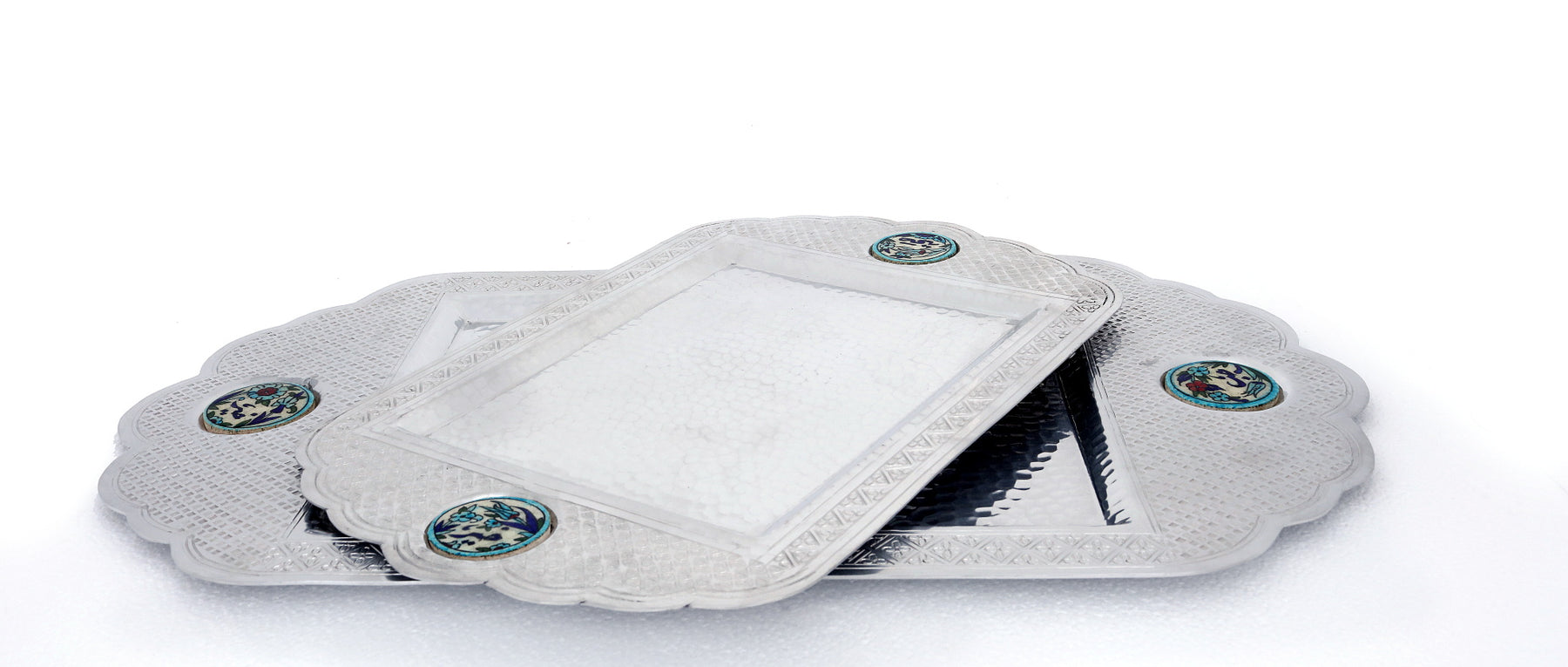 Set 2 Trays Hand Hammered Aluminum + Qishani (28*45cm,34*62cm)