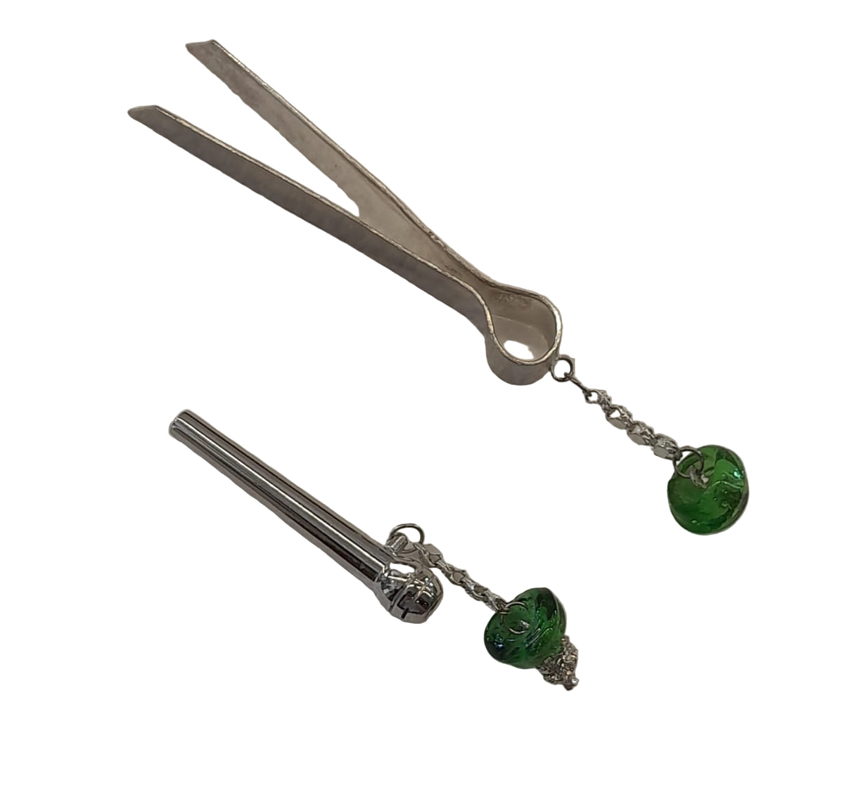 Set Tongue + Filter Silver Plated Inlay Hand Blown Glass