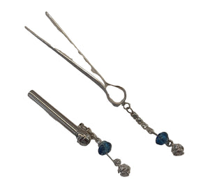 Set Tongue + Filter Silver Plated Inlay Hand Blown Glass