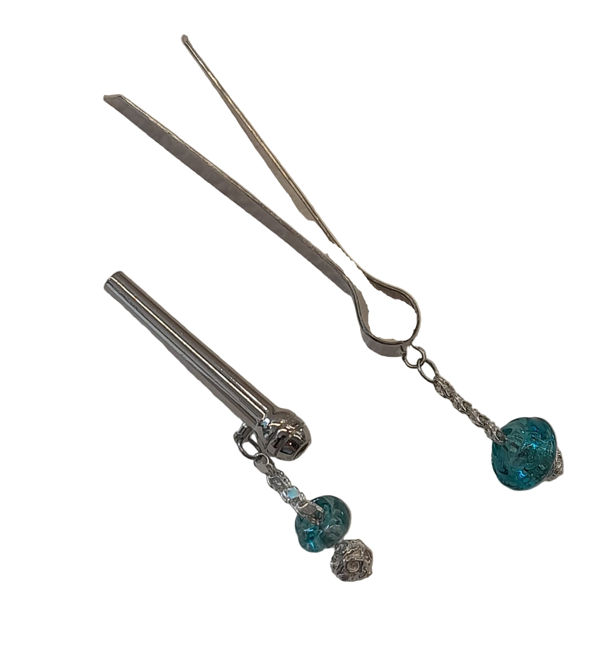 Set Tongue + Filter Silver Plated Inlay Hand Blown Glass