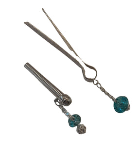 Set Tongue + Filter Silver Plated Inlay Hand Blown Glass