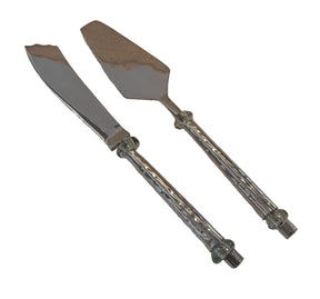 Cake Set Knife & Spatula Silver Plated Inlay Hand Blown Glass