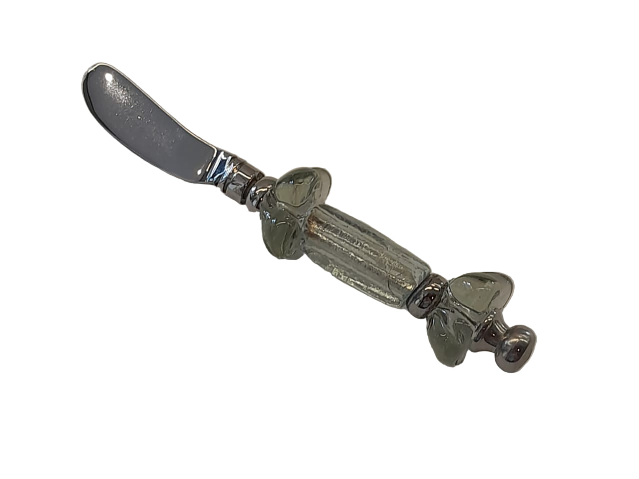 Butter Knife Silver Plated Inlay Hand Blown Glass