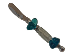 Butter Knife Silver Plated Inlay Hand Blown Glass