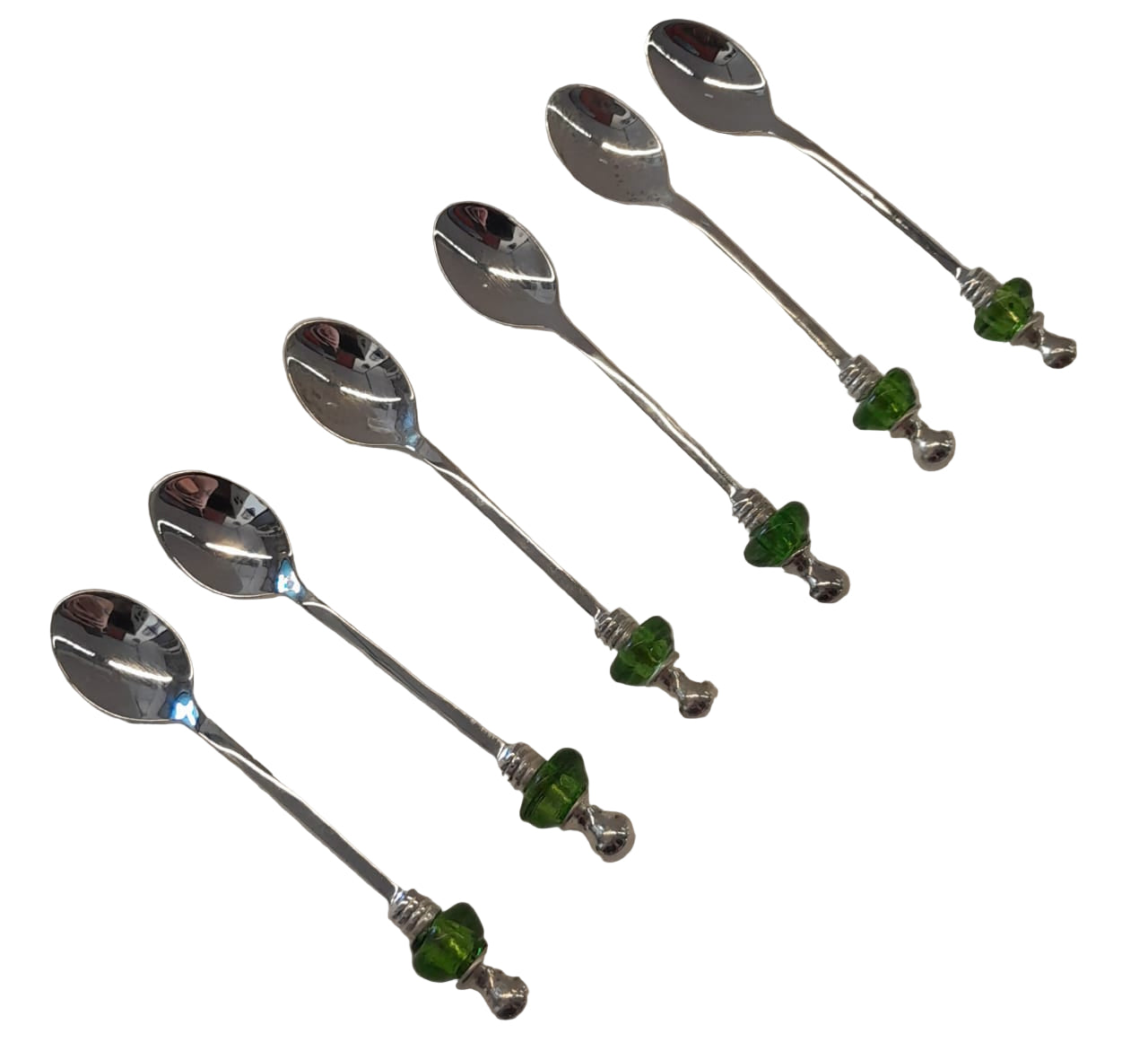 Dessert Spoon Silver Plated Inlay Hand Blown Glass (6pcs)