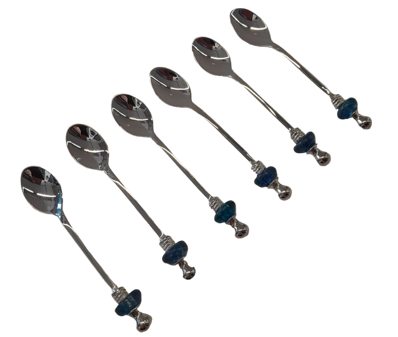 Dessert Spoon Silver Plated Inlay Hand Blown Glass (6pcs)