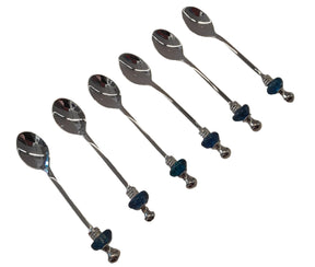 Dessert Spoon Silver Plated Inlay Hand Blown Glass (6pcs)