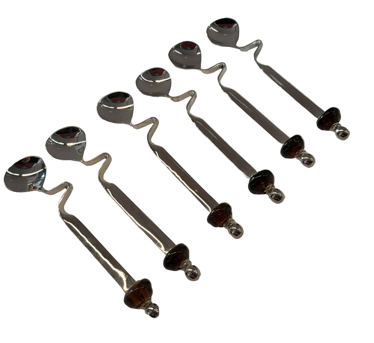 Spoon Curved Silver Plated Inlay Hand Blown Glass (6pcs)
