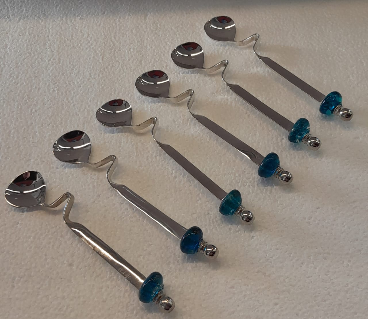 Spoon Curved Silver Plated Inlay Hand Blown Glass (6pcs)