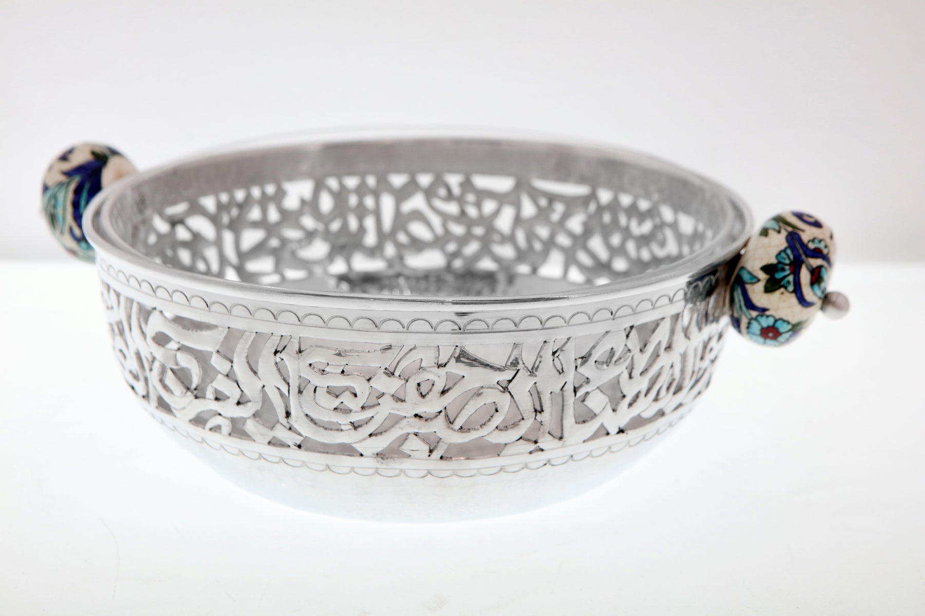 Salad Bowl Hand Perforated Aluminum with Handmade Qishani Balls