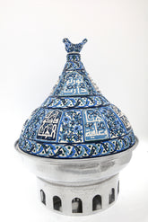 Heater Round Hand Hammered Aluminum with Blue Handmade Enamels with Stainless Steel Insert + Candle base Aluminum Arches