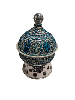 Heater Round Hand Hammered Aluminum with Blue Handmade Enamels with Stainless Steel Insert + Candle base Aluminum Arches