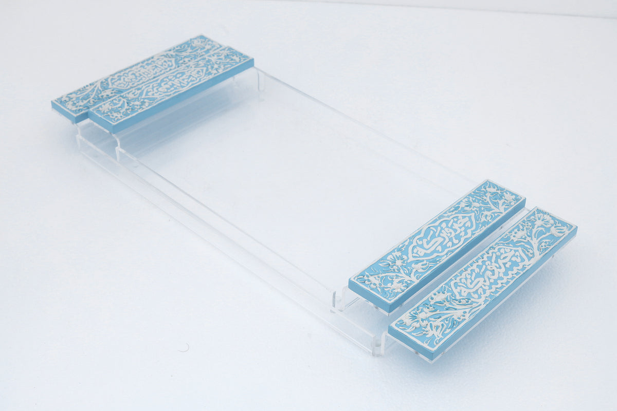 Set 2 Trays Plexi with Hand Painted White Enamels Handles(57*24cm)/(45*23cm)