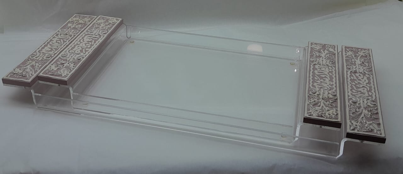 Set 2 Trays Plexi with Hand Painted White Enamels Handles(57*24cm)/(45*23cm)
