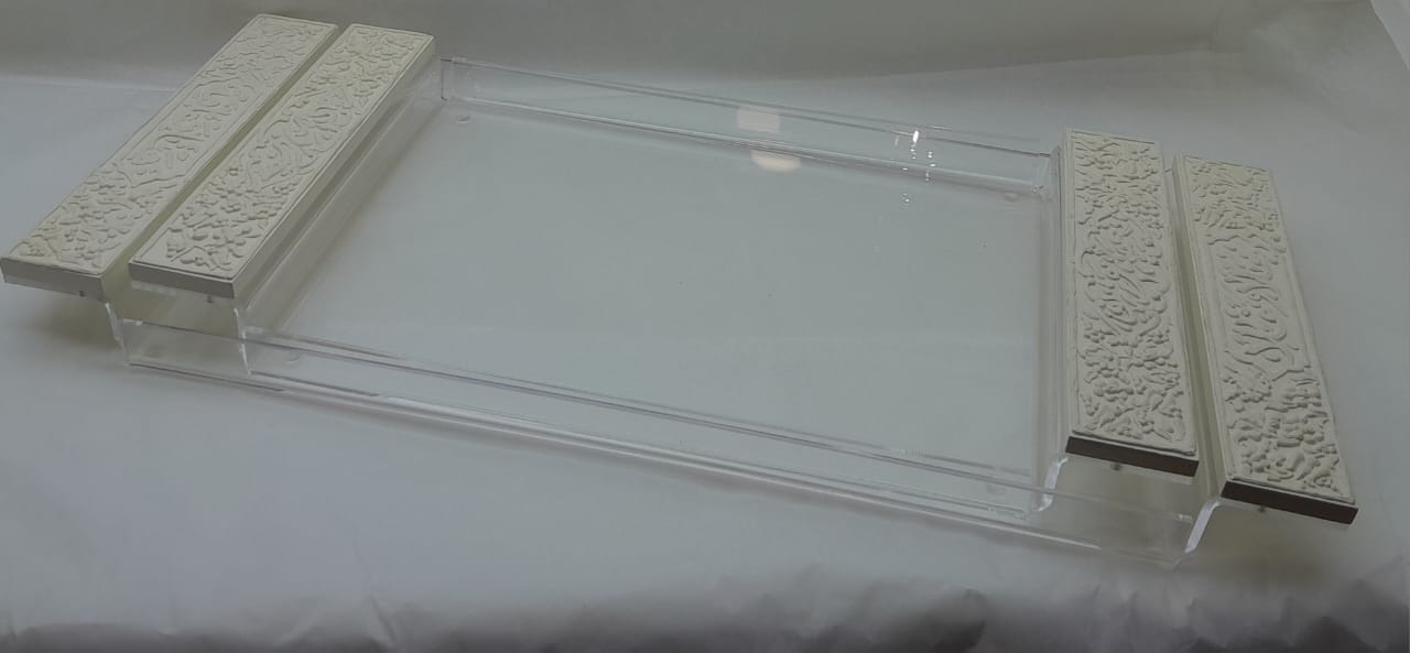 Set 2 Trays Plexi with Hand Painted White Enamels Handles(57*24cm)/(45*23cm)