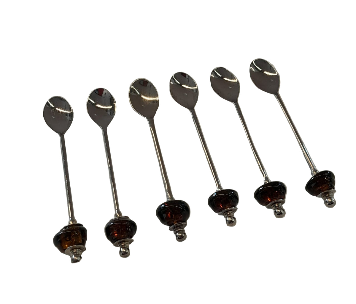 Tea Spoon Silver Plated Inlay Hand Blown Glass (6 Pcs)