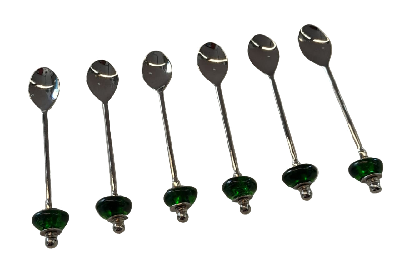 Tea Spoon Silver Plated Inlay Hand Blown Glass (6 Pcs)