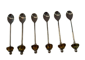 Tea Spoon Silver Plated Inlay Hand Blown Glass (6 Pcs)