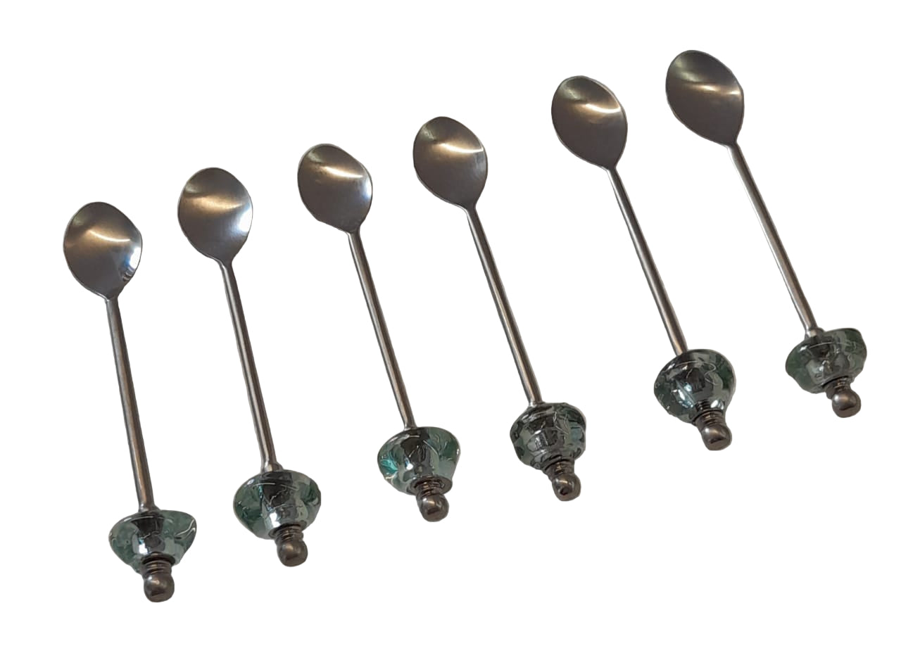 Tea Spoon Silver Plated Inlay Hand Blown Glass (6 Pcs)