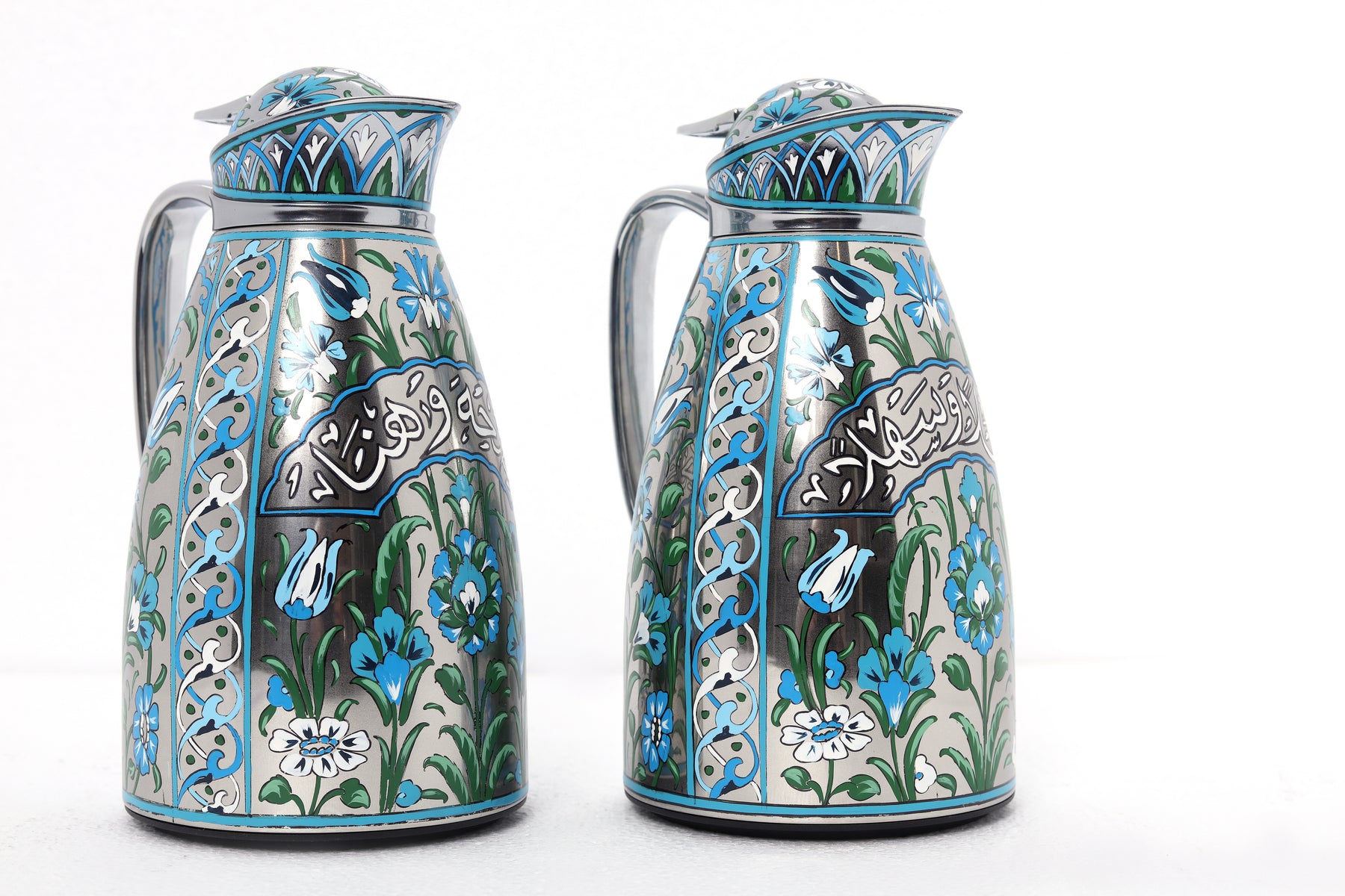 Set 2 Thermos Stainless Steel Silver Hand Painted (1 Liter)