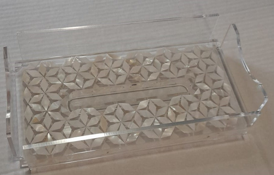 Tissue Box Plexi with Resine and Seashell Mother of Pearl(D25W13H5cm)
