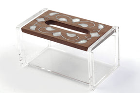 Tissue Box Mini Plexi with Cover Solid Walnut Wood with Inlay Seashell Mother of Pearl (D13.5W7H6cm)