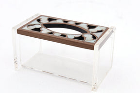 Tissue Box Mini Plexi with Cover Solid Walnut Wood with Inlay Seashell Mother of Pearl (D13.5W7H6cm)