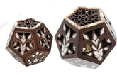 Mabkhara Geometric Hand Perforated Solid Walnut Wood with Inlay Seashell Mother of Pearl and Tin (D22W23H20cm)