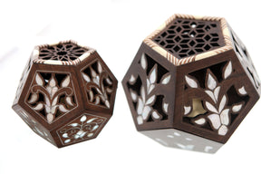 Mabkhara Geometric Hand Perforated Solid Walnut Wood with Inlay Seashell Mother of Pearl and Tin (D22W23H20cm)