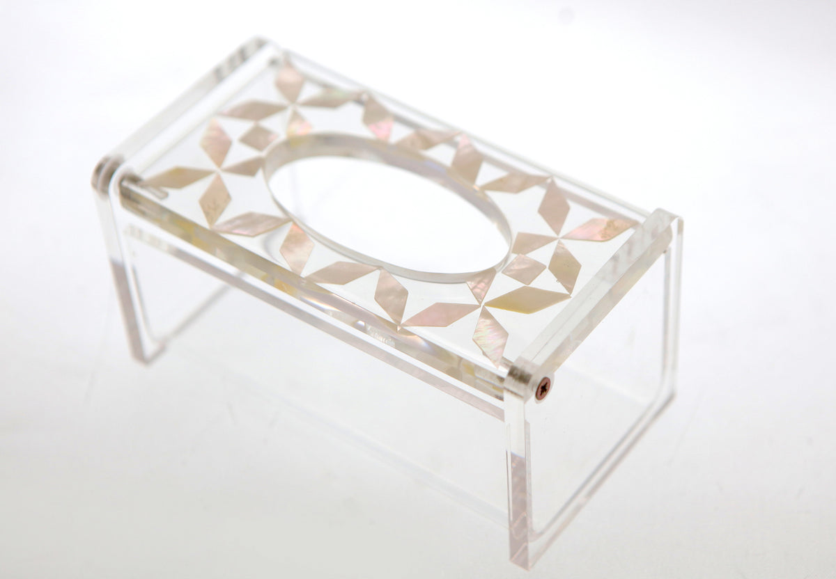 Tissue Box Mini Plexi with Resine and Seashell Mother of Pearl (D13.5W7H6cm)