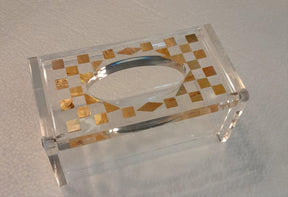 Tissue Box Mini Plexi with Resine and Seashell Mother of Pearl (D13.5W7H6cm)