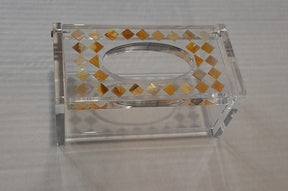 Tissue Box Mini Plexi with Resine and Seashell Mother of Pearl (D13.5W7H6cm)