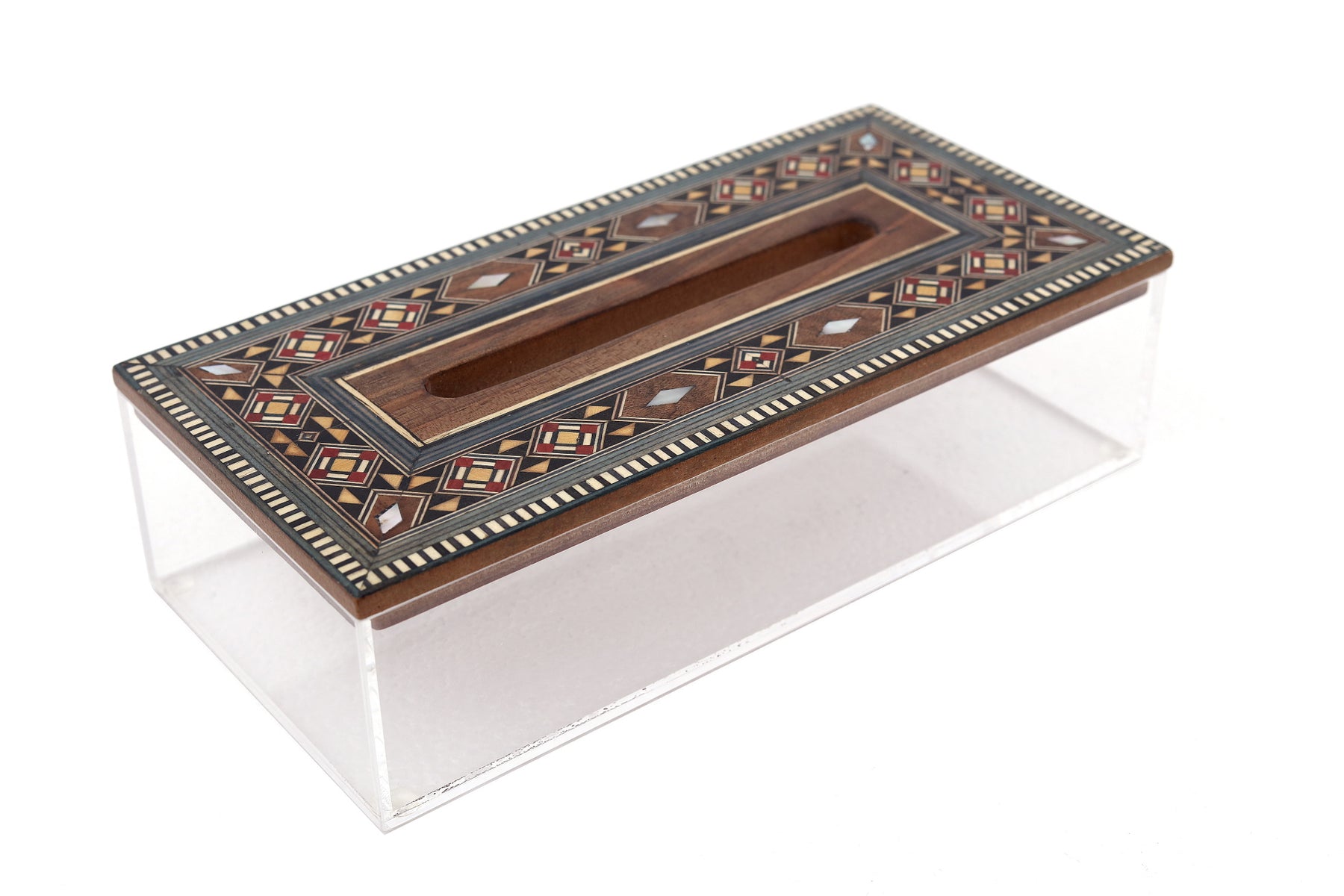 Tissue Box Rectangle Plexi with Cover Mosaic Natural Wood(D25W12.5H7cm)