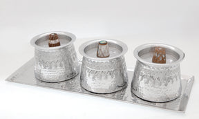 Set Tray (42*15cm)+ 3 Small Casseroles(D10cm) Hand Hammered Aluminum