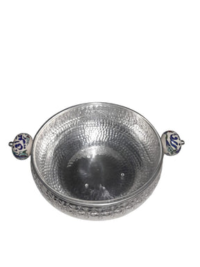 Salad Bowl Hand Hammered Aluminum Curved With Qishani Handles